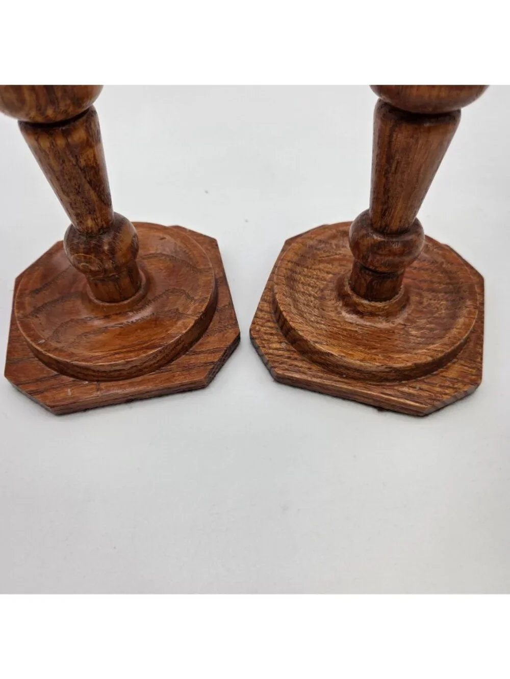 Vintage Hand-Carved Olive Wood Candlestick Holders Pair